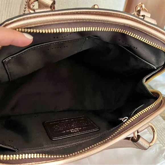 Coach Rose Gold Metallic Leather Prince Street Satchel with Turn-Lock Detail - Picture 11 of 16